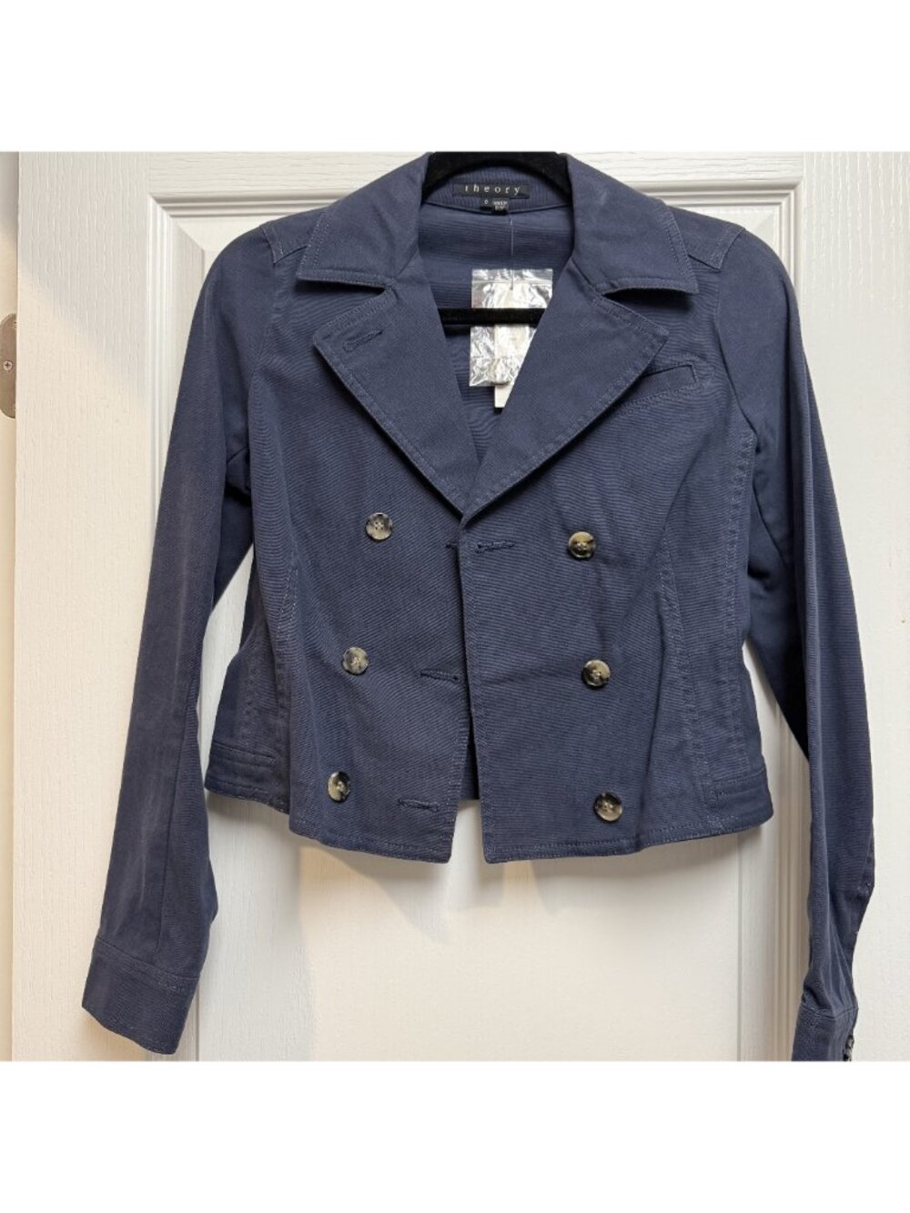 Theory Double Breasted Cropped Shrunken Blazer Jacket Navy Blue NWT Size 0